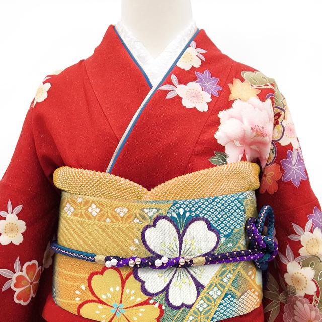 すごい値！袋帯 振袖用 京都 西陣 金糸 金銀箔糸 橙 青緑 桜 六通柄 フォーマル 成人式 二十歳 中古 仕立て上がり みやがわ neb00517 すごい値！袋帯 振袖用 京都 西陣 金糸 金銀箔糸 橙 青緑 桜 六通柄