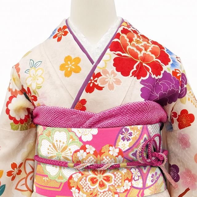 すごい値！袋帯 振袖用 京都 西陣 上質 正絹 金糸 ピンク 桜 亀甲 七宝 六通柄 フォーマル 成人式 中古品 仕立て上がり みやがわ neb00606 すごい値！袋帯 振袖用 京都 西陣 上質 正絹 金糸 ピンク 桜 亀甲 七宝