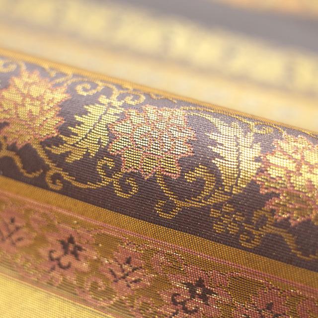 すごい値！袋帯 正絹 伝統工芸士 箔屋清兵衛 本金箔 金箔糸 灰紫 横段
