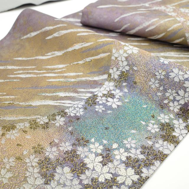 すごい値！袋帯 京都 西陣 新小石丸 箔錦 三日月 紫 リサイクル 桜 金糸 正絹 フォーマル 結婚式 中古品 仕立て上がり みやがわ neb01005 すごい値！袋帯 京都 西陣 新小石丸 箔錦 三日月 紫 リサイクル 桜