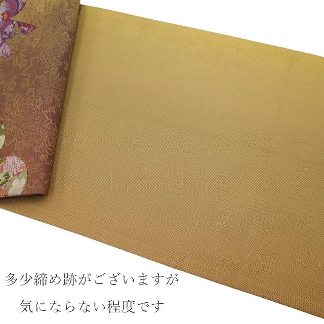 すごい値！袋帯 正絹 変わり織 全通柄 上質 茶 ベージュ 市松 カジュアル 春 秋 冬 新古品 仕立て上がり リサイクル みやがわ neb00373 すごい値！ 袋帯 リサイクル 正絹 切りばめ 茶紫地 菊 楓 梅 草花