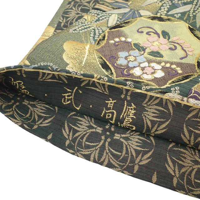 すごい値！ 袋帯 フォーマル 未使用 正絹 西陣 まいづる 緑 竹 笹 松 藤 草花 丸文 金糸 上質 美品 新古品 仕立て上がり みやがわ neb01623 すごい値！ 袋帯 フォーマル 未使用 正絹 西陣 まいづる 緑 竹 笹 松