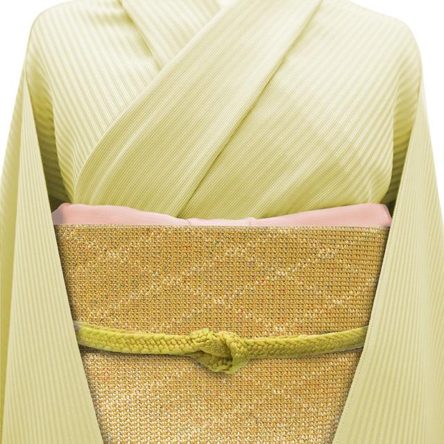 すごい値！ 名古屋帯 八寸 未使用 正絹 組織 全通 薄黄茶 白ベージュ