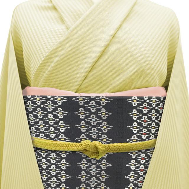 すごい値！ 袋帯 リサイクル 正絹 西陣 黒 花のモチーフ 段文 モノトーン カジュアル 美品 春 秋 冬 中古 仕立て上がり みやがわ neb01644_2