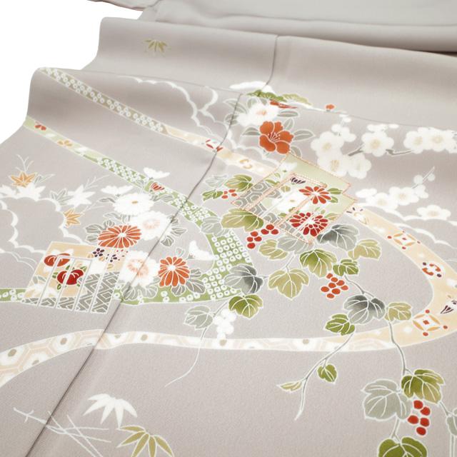 美品 正絹 作家物落款 薔薇 訪問着 着物 A3696 仕立て上がり 訪問着 単品 桂由美 「白藤色 辻が花に波」 正絹