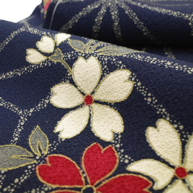 すごい値！ 小紋 未使用 着物 正絹 袷 濃紺 ネイビー 桜 梅 花 麻の葉 美品 上質 新古品 仕立て上がり 身丈158 裄65 Ｍ みやがわ nek01598 すごい値！ 小紋 未使用 着物 正絹 袷 濃紺 ネイビー 桜 梅 花 麻の葉