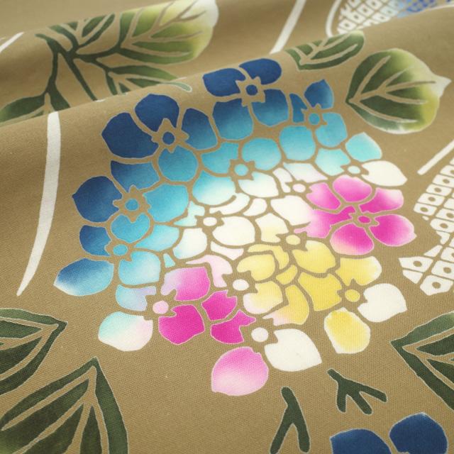 すごい値！ 浴衣 未使用 夏物 日本製 誂え 綿 コーマ 薄茶色 紫陽花