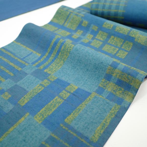 上質 中古 袋帯 19800円均一 作家物 手染め 紬 薄縹色 黄緑 モダンな