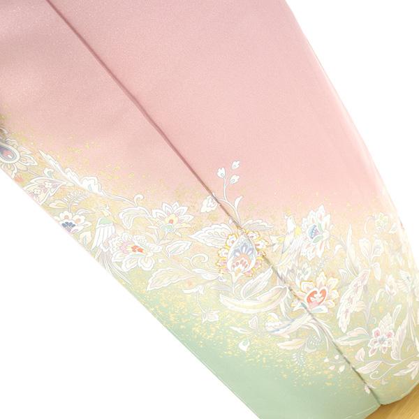 訪問着 袷 着物 高級 金駒刺繍 金彩加工 銀通し ピンク グリーン 訪問着 袷 着物 高級 金駒刺繍 金彩加工 銀通し ピンク グリーン