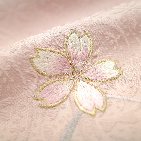 付下げ 袷 着物 金糸 刺繍 薄ピンク 桜 地紋 花更紗調 正絹 付下げ 袷 着物 金糸 刺繍 薄ピンク 桜 地紋 花更紗調 正絹
