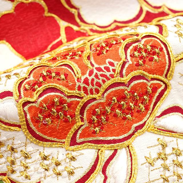 振袖 着物 長襦袢 セット 金駒刺繍 金彩加工 赤 花 古典柄 成人式 二十