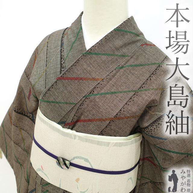 半額／で￥28380→14190 本場大島紬 袷 着物 泥染 7マルキ 一元式