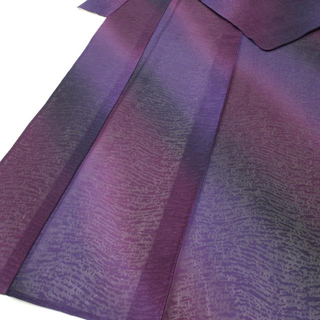 夏物 小紋 着物 紋紗 薄物 単衣 斜め 手ぼかし 紫系 さが美 扱い 正絹 美品 中古 仕立て上がり 身丈162 裄63.5 Ｍサイズ みやがわ  sb12055