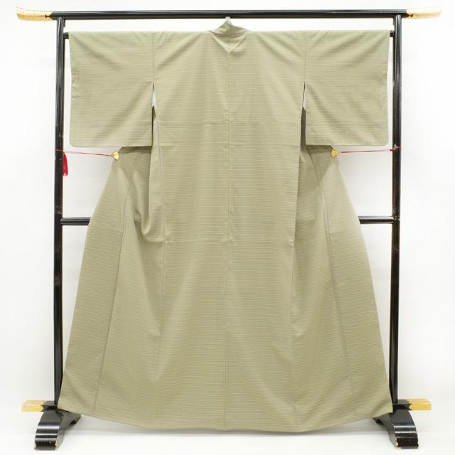 御召 着物 お召 おめし 吉野間道 格子 グレー × 黄緑 カジュアル 御召 着物 お召 おめし 吉野間道 格子 グレー × 黄緑 カジュアル