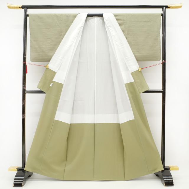 御召 着物 お召 おめし 吉野間道 格子 グレー × 黄緑 カジュアル 御召 着物 お召 おめし 吉野間道 格子 グレー × 黄緑 カジュアル