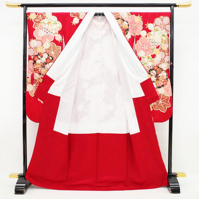 美しい赤の振袖 正絹 花柄 金箔 帯付き 成人式 振り袖 金駒刺繍 美しい赤の振袖 正絹 花柄 金箔 帯付き 成人式 振り袖 金駒刺繍