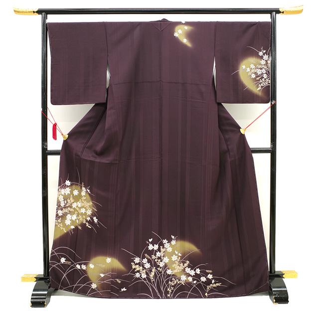訪問着 袷 着物 正絹 濃紫 三日月 すすき 楓 フォーマル 新古品 訪問着 袷 着物 正絹 濃紫 三日月 すすき 楓 フォーマル 新古品
