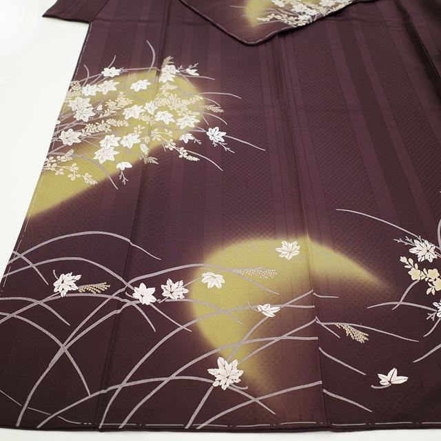 訪問着 袷 着物 正絹 濃紫 三日月 すすき 楓 フォーマル 新古品 訪問着 袷 着物 正絹 濃紫 三日月 すすき 楓 フォーマル 新古品
