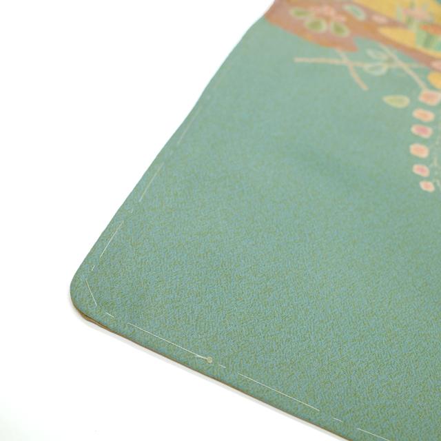 訪問着 袷 着物 手描き友禅 圭雲 作家物 梅幸茶色 グリーン 四季 訪問着 袷 着物 手描き友禅 圭雲 作家物 梅幸茶色 グリーン 四季