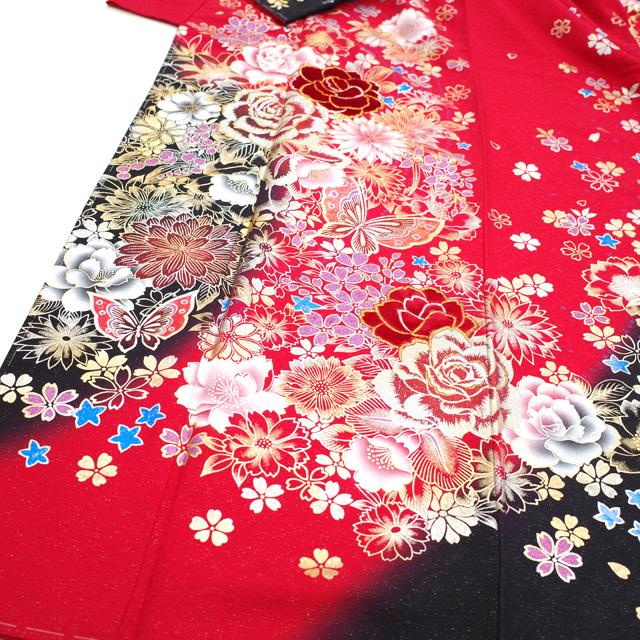 振袖 着物 長襦袢 2点 セット 金彩加工 赤 バラ 薔薇 牡丹 蝶 振袖 着物 長襦袢 2点 セット 金彩加工 赤 バラ 薔薇 牡丹 蝶