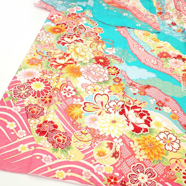 振袖 着物 金駒刺繍 水色 ピンク 牡丹 菊 桜 成人式 二十歳 20歳 未 