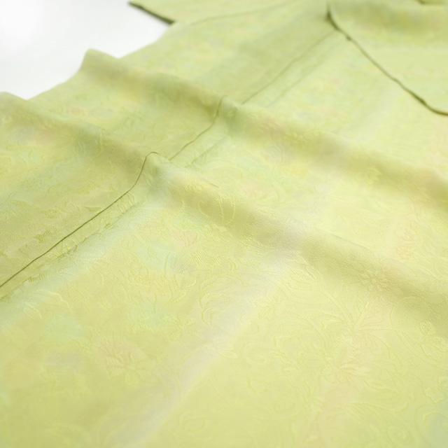 小紋 袷 着物 縦ぼかし染 手染め 黄緑 地紋 花更紗 高級 正絹 小紋 袷 着物 縦ぼかし染 手染め 黄緑 地紋 花更紗 高級 正絹