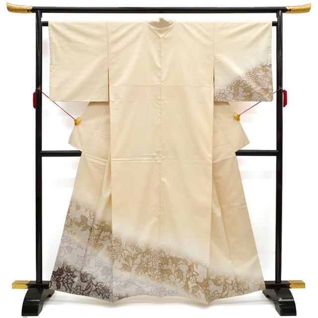縦節紬 訪問着 袷 着物 正絹 たたき染 ぼかし染 クリーム 縦節紬 訪問着 袷 着物 正絹 たたき染 ぼかし染 クリーム