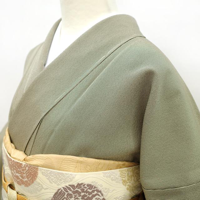 江戸小紋 袷 着物 伊勢型写し 深緑 ベージュ 万筋 新古品 仕立て上がり 