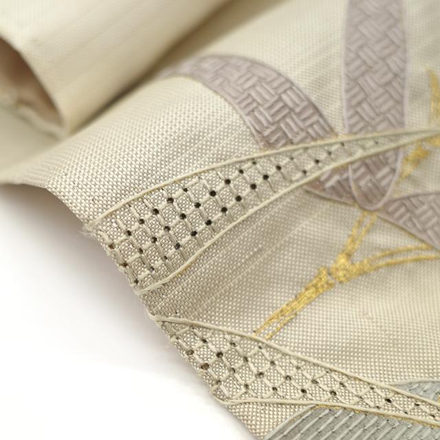 紬 訪問着 袷 着物 汕頭刺繍 スワトウ 手刺繍 ライトベージュ 笹 紬 訪問着 袷 着物 汕頭刺繍 スワトウ 手刺繍 ライトベージュ 笹