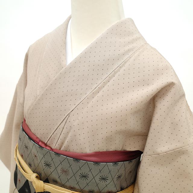 塩沢 紬 訪問着 袷 着物 正絹 グレージュ 蚊絣 格子 カジュアル 塩沢 紬 訪問着 袷 着物 正絹 グレージュ 蚊絣 格子 カジュアル