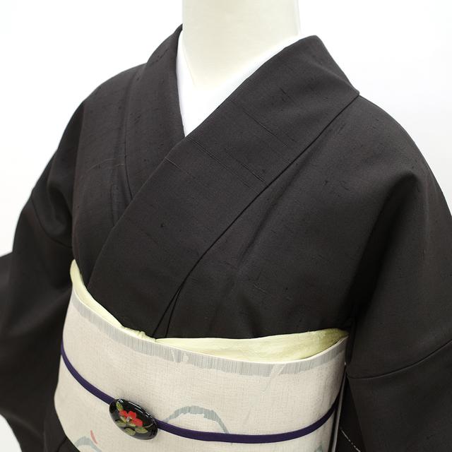 赤城紬 訪問着 袷 着物 赤城絞り紬 黒こげ茶 モダン柄 赤城紬 訪問着 袷 着物 赤城絞り紬 黒こげ茶 モダン柄