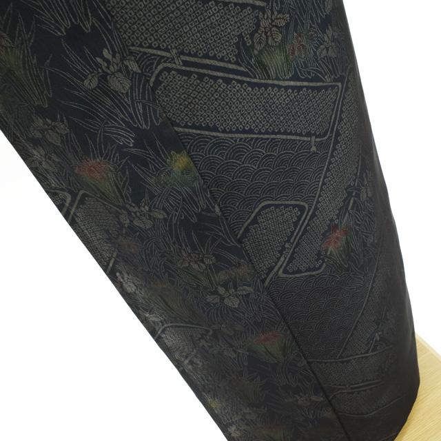 紗袷 一方付け 小紋 着物 紗合わせ 黒紺 6月 花菖蒲 青海波 杜若 紗袷 一方付け 小紋 着物 紗合わせ 黒紺 6月 花菖蒲 青海波 杜若