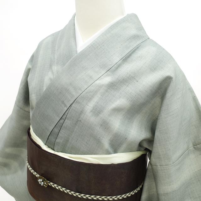 結城紬 袷 着物 真綿紬 結せんか染 正絹 絹 グレー 壺垂れ文様 