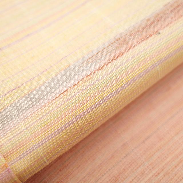 ぜんまい紬 袷 着物 紅花染 リサイクル サーモンオレンジ ぜんまい紬 袷 着物 紅花染 リサイクル サーモンオレンジ