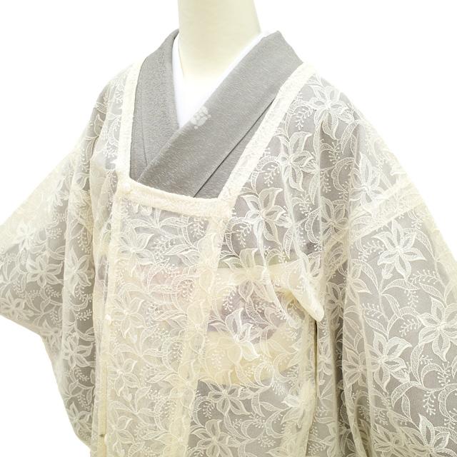 道行コート 単衣 春 夏 秋 レース 寿光織 正絹 クリーム色 草花 道行コート 単衣 春 夏 秋 レース 寿光織 正絹 クリーム色 草花