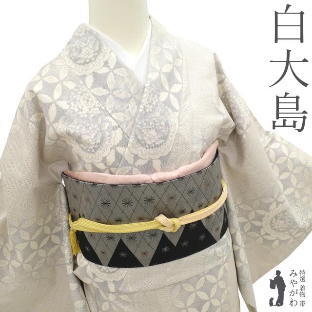 本場大島紬 着物 白大島 窪田織物 七宝鏡紋 華文 7マルキ カタス式 