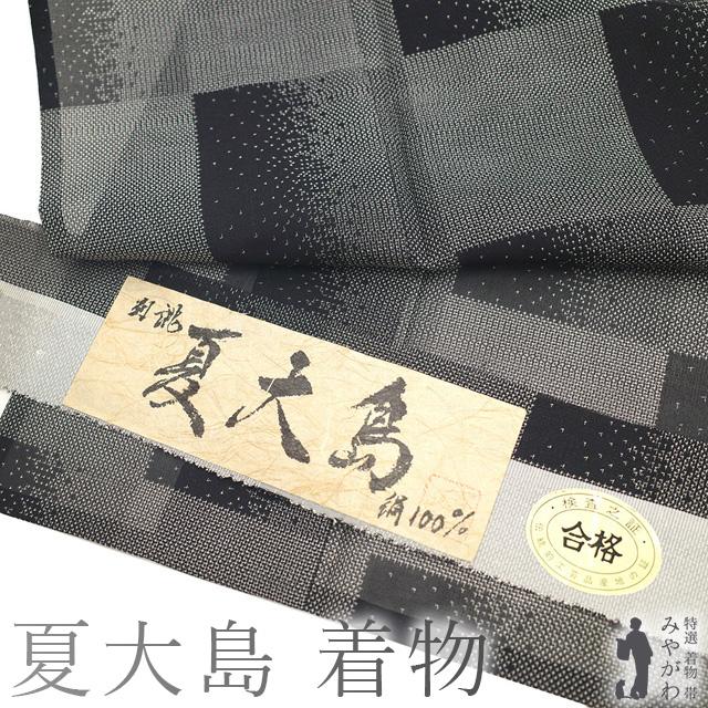 夏物 越後 夏大島 単衣 着物 未使用 正絹 十日町 黒 市松 夏 夏物 越後 夏大島 単衣 着物 未使用 正絹 十日町 黒 市松 夏