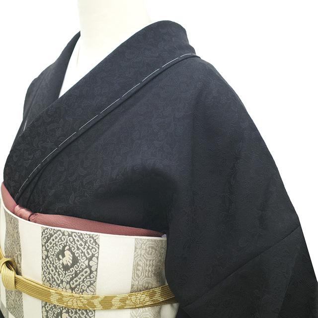 訪問着 着物 未使用 正絹 型染め 黒 流水 地紋 花喰い鳥 訪問着 着物 未使用 正絹 型染め 黒 流水 地紋 花喰い鳥