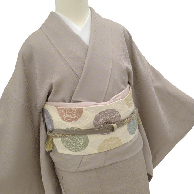 小紋 袷 着物 黄金糸 正絹 グレージュ 花唐草 一つ紋 上質 セミ 小紋 袷 着物 黄金糸 正絹 グレージュ 花唐草 一つ紋 上質 セミ
