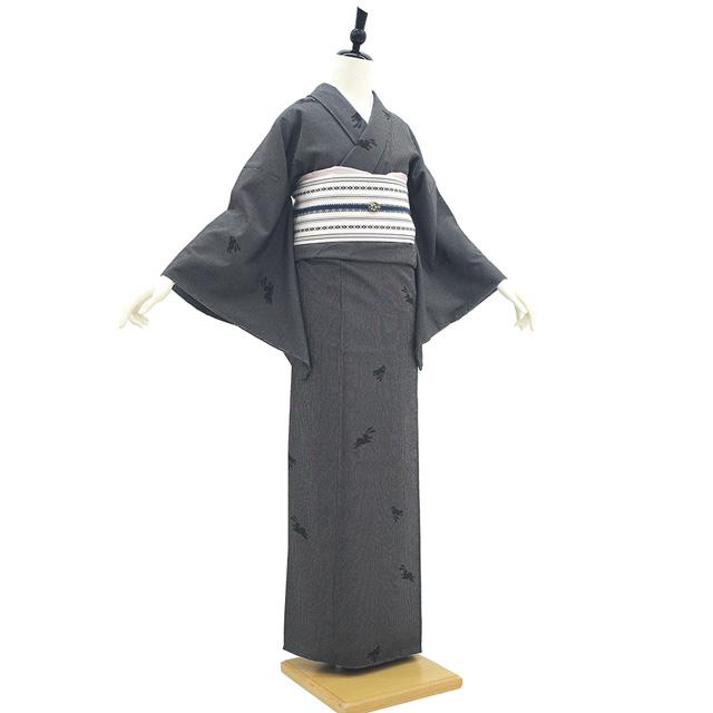 本塩沢 着物 未使用 正絹 本場塩沢 塩沢 塩澤 黒 細縞 うさぎ 本塩沢 着物 未使用 正絹 本場塩沢 塩沢 塩澤 黒 細縞 うさぎ