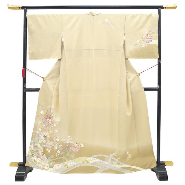 訪問着 着物 未使用 フォーマル 正絹 手描き友禅 ビスケット色 訪問着 着物 未使用 フォーマル 正絹 手描き友禅 ビスケット色