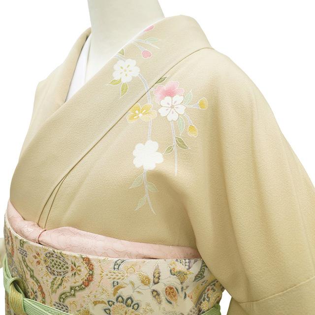 訪問着 着物 未使用 フォーマル 正絹 手描き友禅 ビスケット色 訪問着 着物 未使用 フォーマル 正絹 手描き友禅 ビスケット色