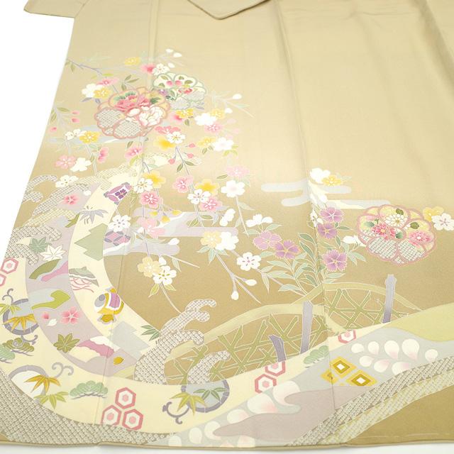 訪問着 着物 未使用 フォーマル 正絹 手描き友禅 ビスケット色 訪問着 着物 未使用 フォーマル 正絹 手描き友禅 ビスケット色