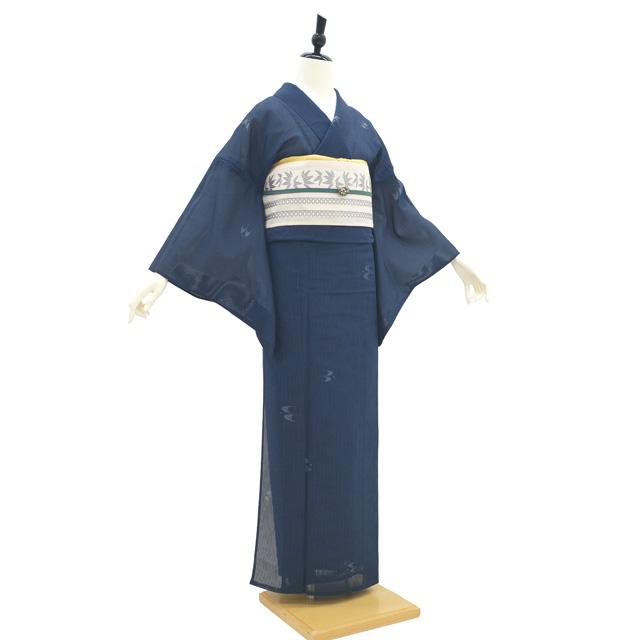夏物 着物 リサイクル 正絹 単衣 絽芭蕉 縦絽 濃紺色地 琉球絣 夏物 着物 リサイクル 正絹 単衣 絽芭蕉 縦絽 濃紺色地 琉球絣