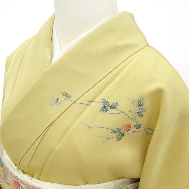 訪問着 着物 正絹 袷 手描き友禅 作家物 風景図 松 橋 柿 落款 訪問着 着物 正絹 袷 手描き友禅 作家物 風景図 松 橋 柿 落款