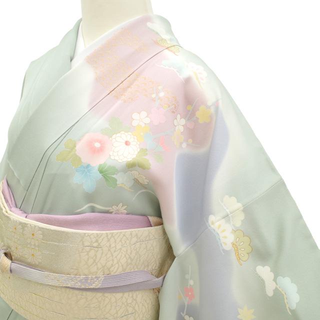 訪問着 着物 未使用 フォーマル 正絹 手描き友禅 淡緑地 多色暈 訪問着 着物 未使用 フォーマル 正絹 手描き友禅 淡緑地 多色暈