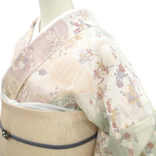 夏物 小紋 単衣 着物 未使用 絽 正絹 型染め 白ベージュ 夏 夏物 小紋 単衣 着物 未使用 絽 正絹 型染め 白ベージュ 夏