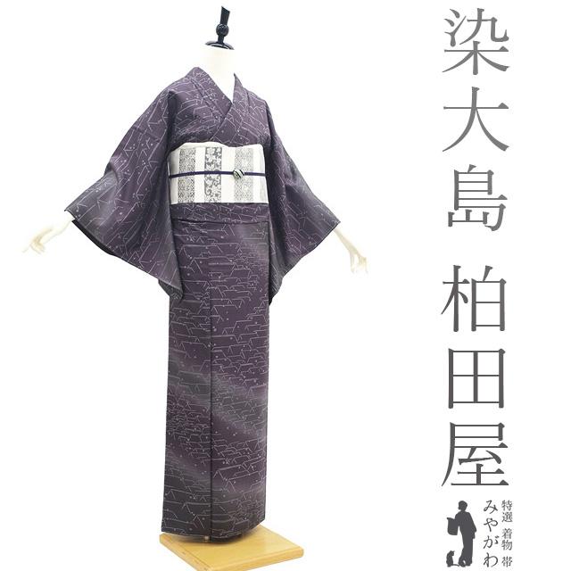 本場大島紬 訪問着 着物 未使用 正絹 染大島 柏田屋 紫 カジュアル