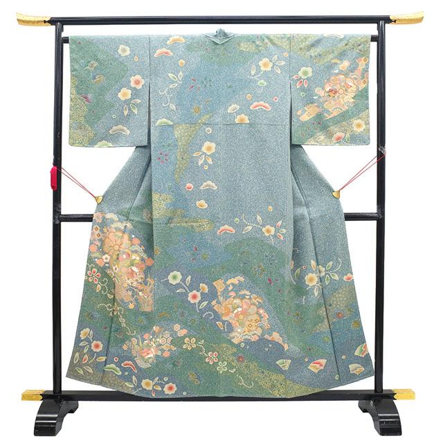訪問着 着物 未使用 フォーマル 正絹 袷 手染め 金彩加工 薄縹