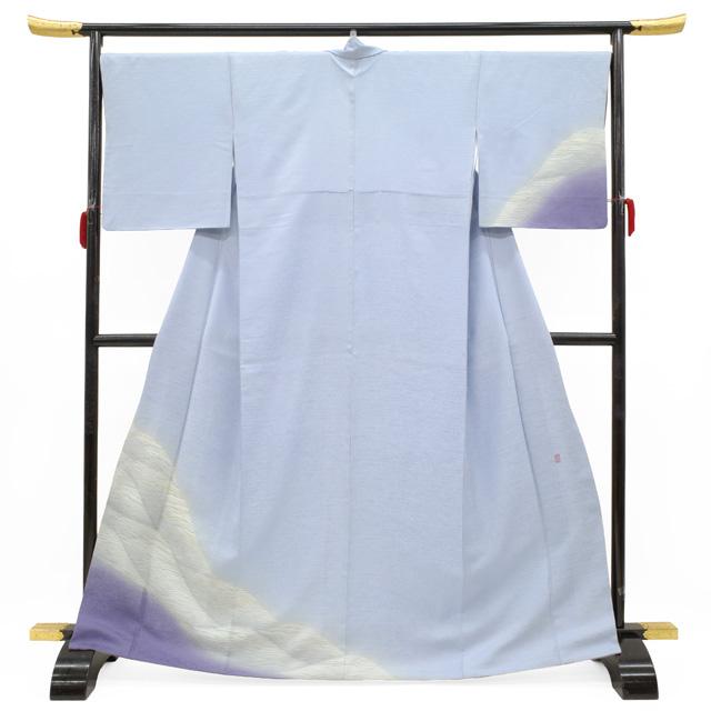 訪問着 着物 正絹 袷 フォーマル 花煌路 手染め 水色 波 遠山 霞 金彩